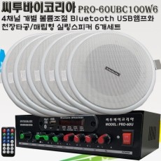 씨투바이코리아 PRO-60UBC100W6 4채널 USB블루투스앰프와 실링스피커6개세트