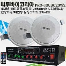 씨투바이코리아 PRO-60UBC20W2 4CH 블루투스앰프와 150MM 천정매립형 실링스피커2개