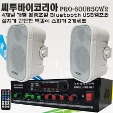 씨투바이코리아 PRO-60UB50W2 4CH 블루투스앰프와 벽걸이스피커2개
