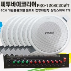 씨투바이코리아 PRO-120SC20W7 중대형매장 업소용 8채널앰프와 천정 실링스피커7개